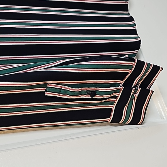Express m navy blue/green/reddish pink striped long sleeve blouse - Picture 11 of 13